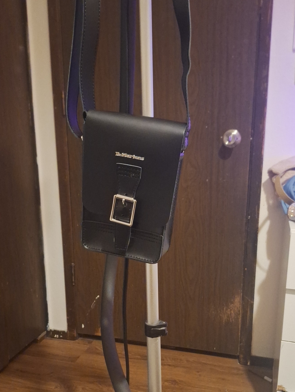Dr. Martens Black Leather Buckle Crossbody Phone Bag